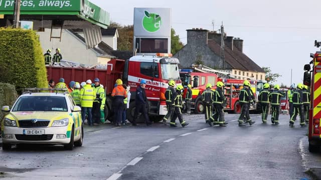 The scene at the Applegreen service station in Creeslough this morning. PHOTO: JOE BOLAND/ NWNEWPIX