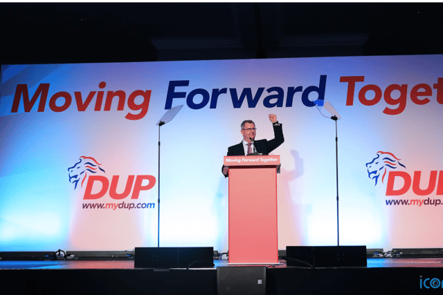 The DUP is blocking the functioning of the powersharing institutions in Belfast as part of its protest against arrangements that have created barriers on the movement of goods between Great Britain and Northern Ireland.