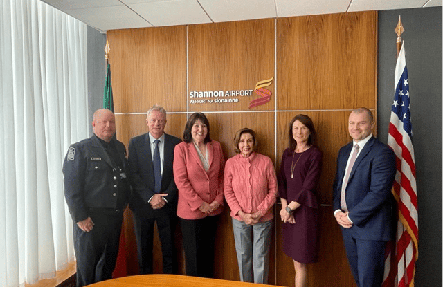 Nanci Pelosi and Claire Cronin pictured at Shannon Airport