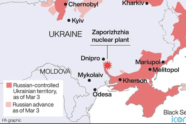 The government in Kyiv alleges Russia is essentially holding the Soviet-era nuclear plant hostage, storing weapons there and launching attacks from around it, while Moscow accuses Ukraine of recklessly firing on the facility, which is located in the city of Enerhodar.