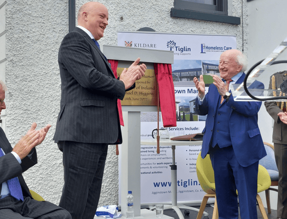 President Michael D Higgins at the Jigginstown Manor launch on Tuesday, June 14, where he unveiled a plaque alongside Chairman of Tiglin, Aubrey McCarthy.
