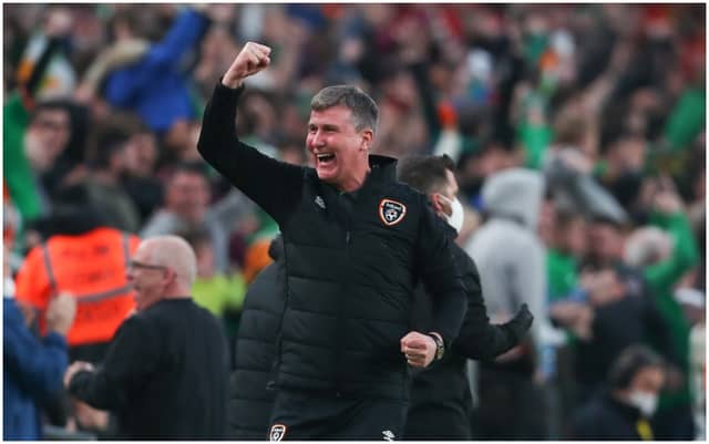 Republic of Ireland manager Stephen Kenny celebrates his side's second goal against Belgium. PIC: Sportsfile