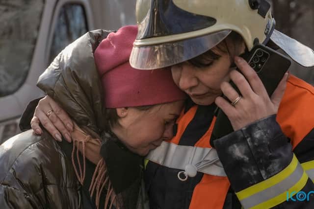 Shockwaves from an explosion also damaged the entry to a city centre subway station that has been used as a bomb shelter.