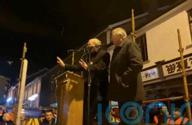 Mr Wilson was repeatedly interrupted as he attempted to deliver a speech at the event at Markethill in Co Armagh on Friday evening.