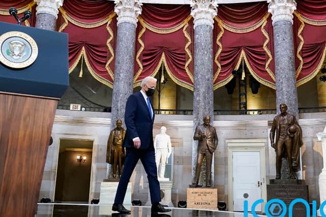 He asked those listening to close their eyes and recall what they saw that day, as he described the harrowing, violent scene, the mob attacking police, threatening the House speaker, erecting gallows threatening to hang the vice president – all while Mr Trump sat at the White House watching it on TV.