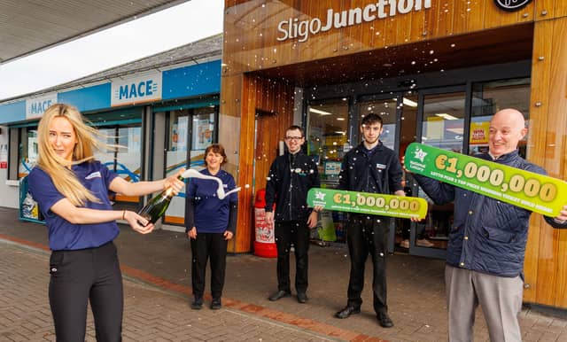 Staff celebrate at Fallon’s Mace store in Collooney in Sligo town