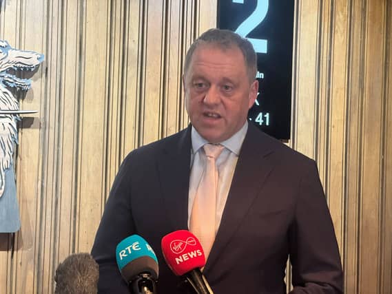 Fianna Fáil TD Thomas Byrne speaks to media