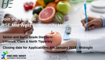 JOB ALERT: HSE seeking senior and basic grade dietitians to work in Limerick, Clare and North Tipperary