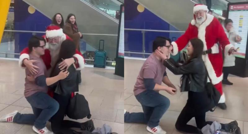 WATCH: Magical moment Santa Claus walks by marriage proposal in Dublin Airport 